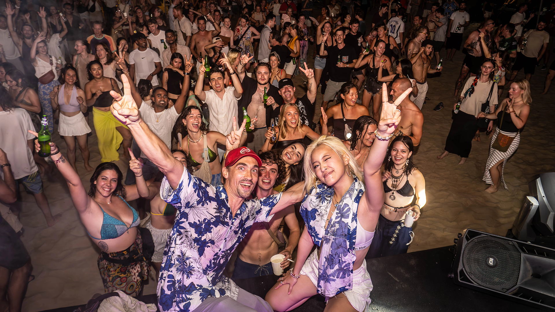 A crowd is having a party