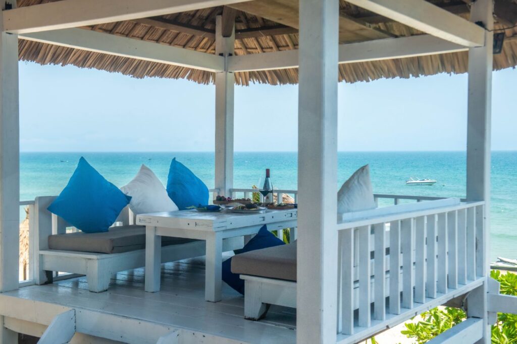 Private VIP cabana setup for beachfront dining at Shore Club An Bang Beach