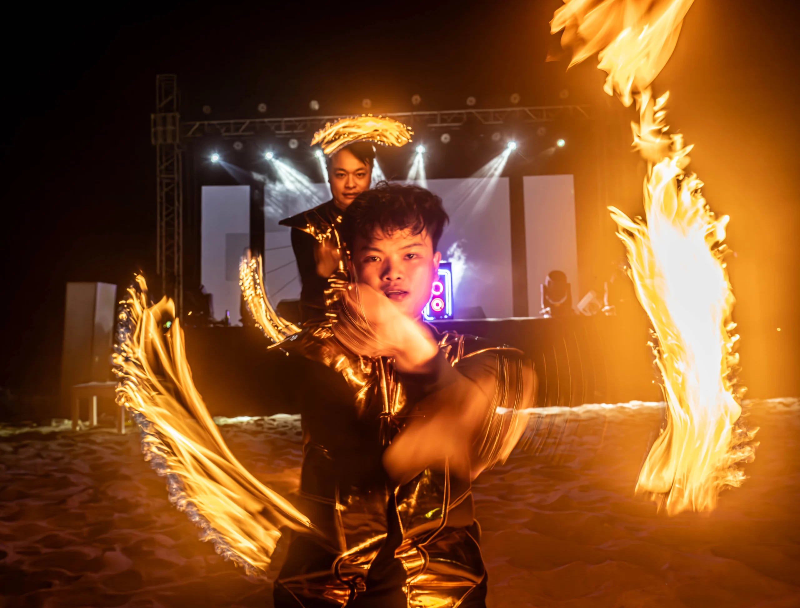 fire show at Shore Club An Bang Beach Hoi An