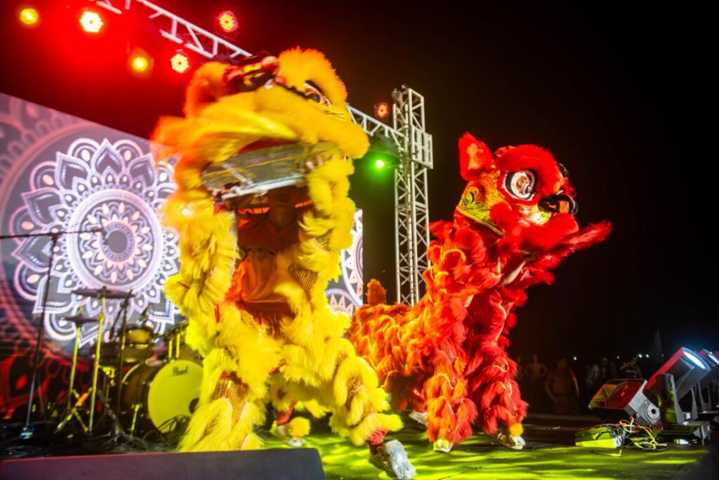 A traditional Lion Dance performance on An Bang Beach in Hoi An at Shore Club for New Year's Eve