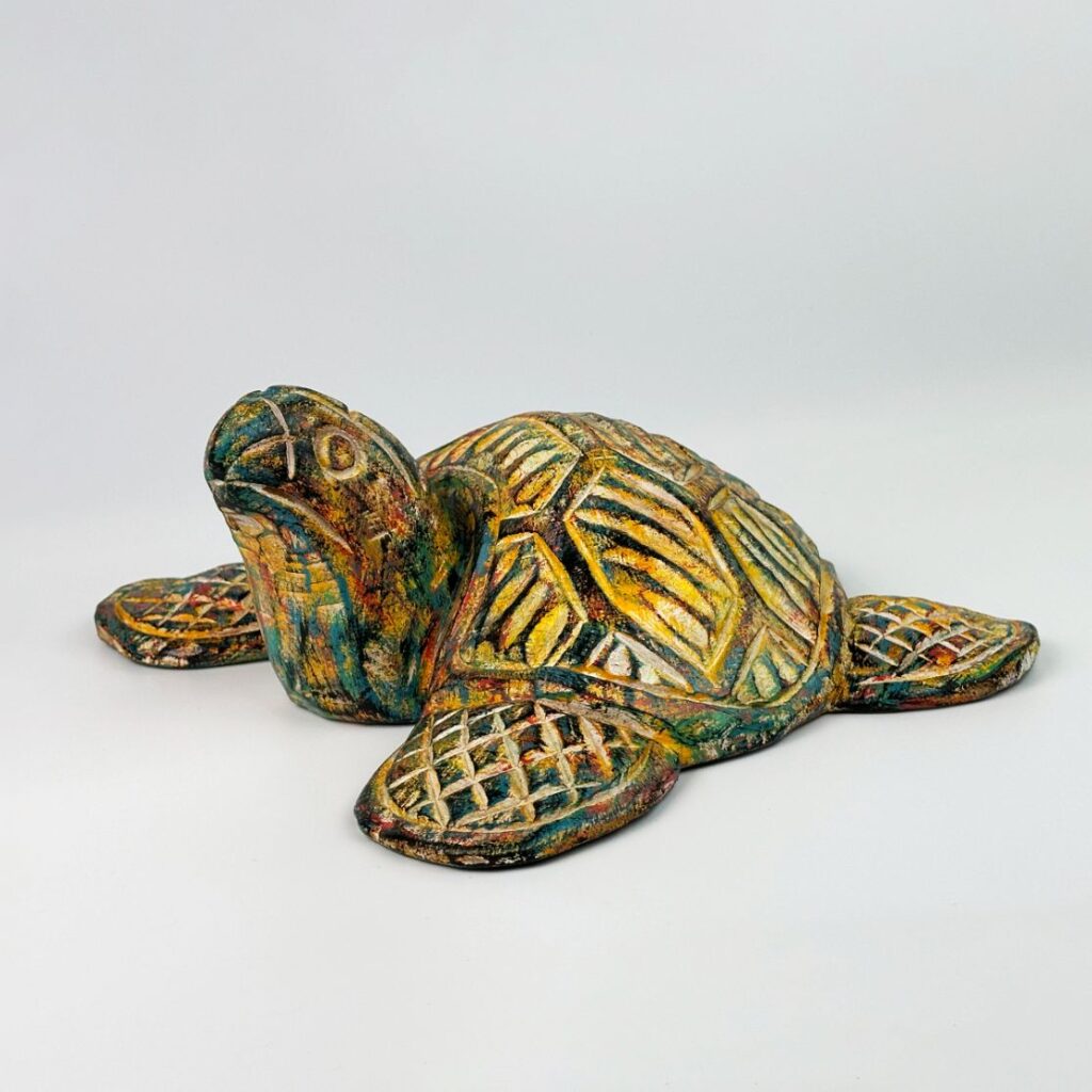 Handcrafted painted turtle sculpture by Cui Lu Collection in vibrant colors, symbolizing longevity and peace, perfect as a travel gift from Hoi An, Vietnam